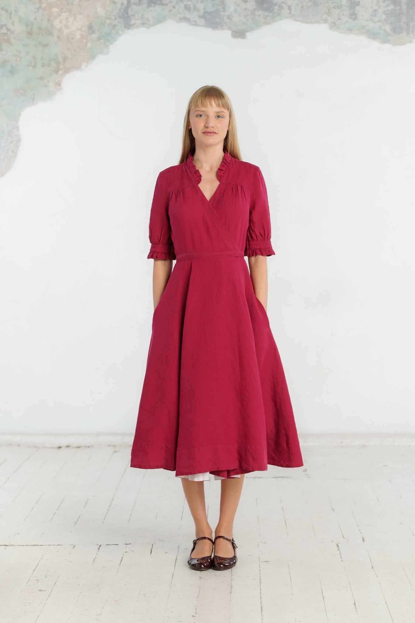 Darcy Dress, Short Sleeve, Marsala Red#color_marsala-red