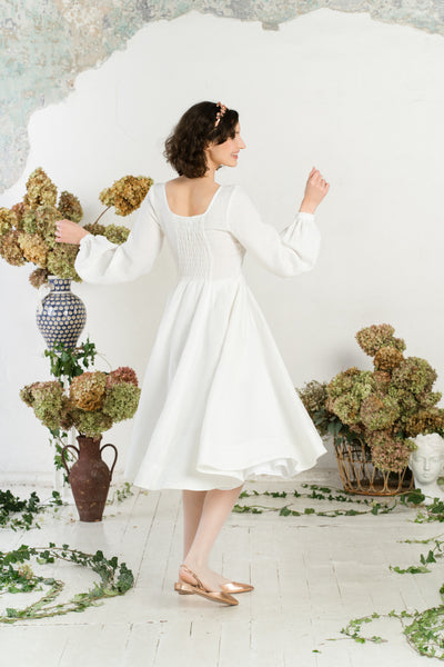 Carmen Dress, Long Sleeve, White Magnolia
