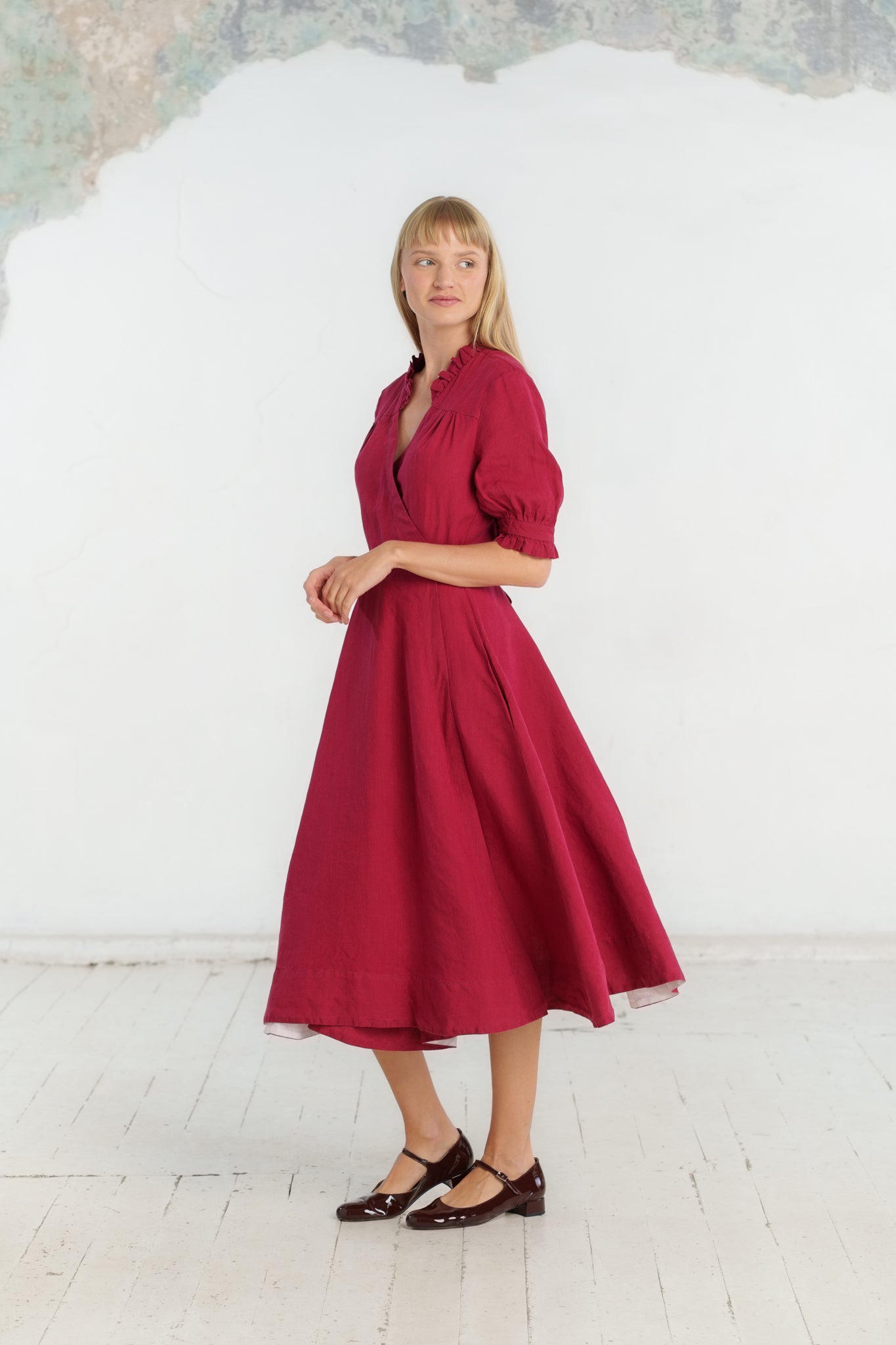 Darcy Dress, Short Sleeve, Marsala Red#color_marsala-red