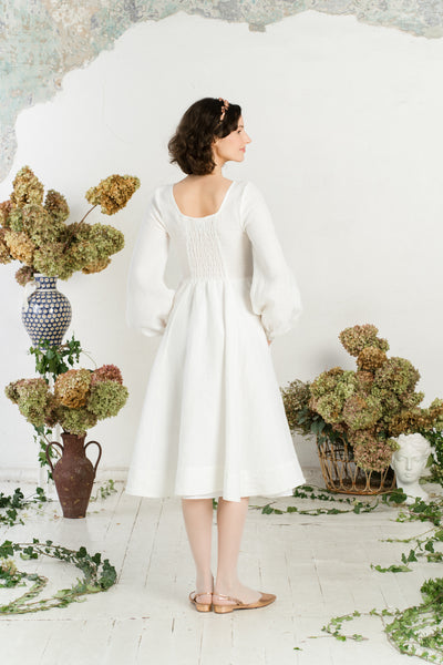 Carmen Dress, Long Sleeve, White Magnolia