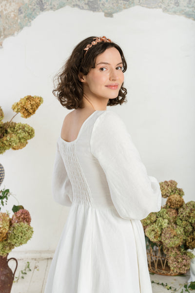 Carmen Dress, Long Sleeve, White Magnolia
