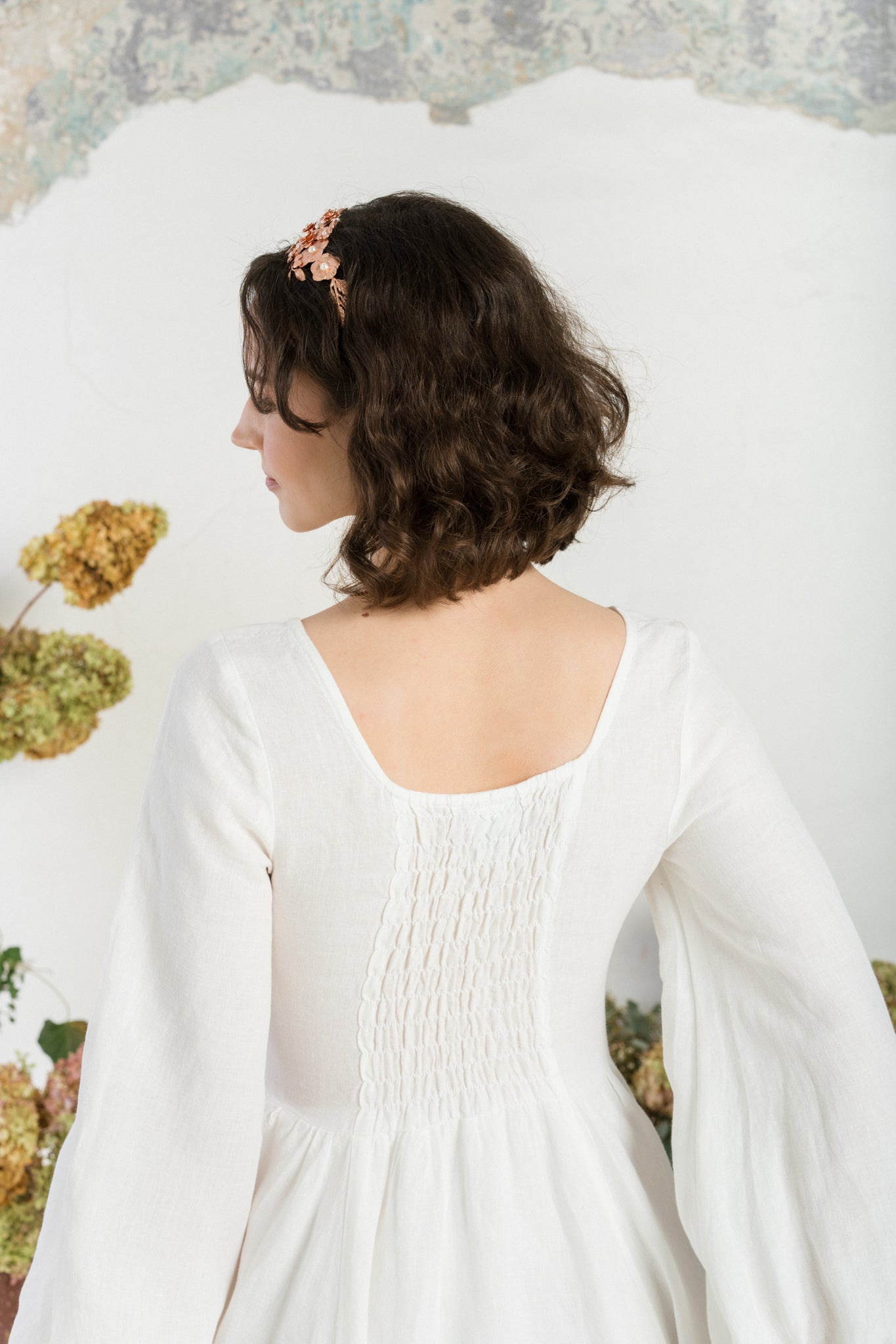 Carmen Dress, Long Sleeve, White Magnolia
