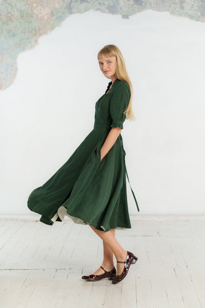 Darcy Dress, Short Sleeve, Evergreen#color_evergreen