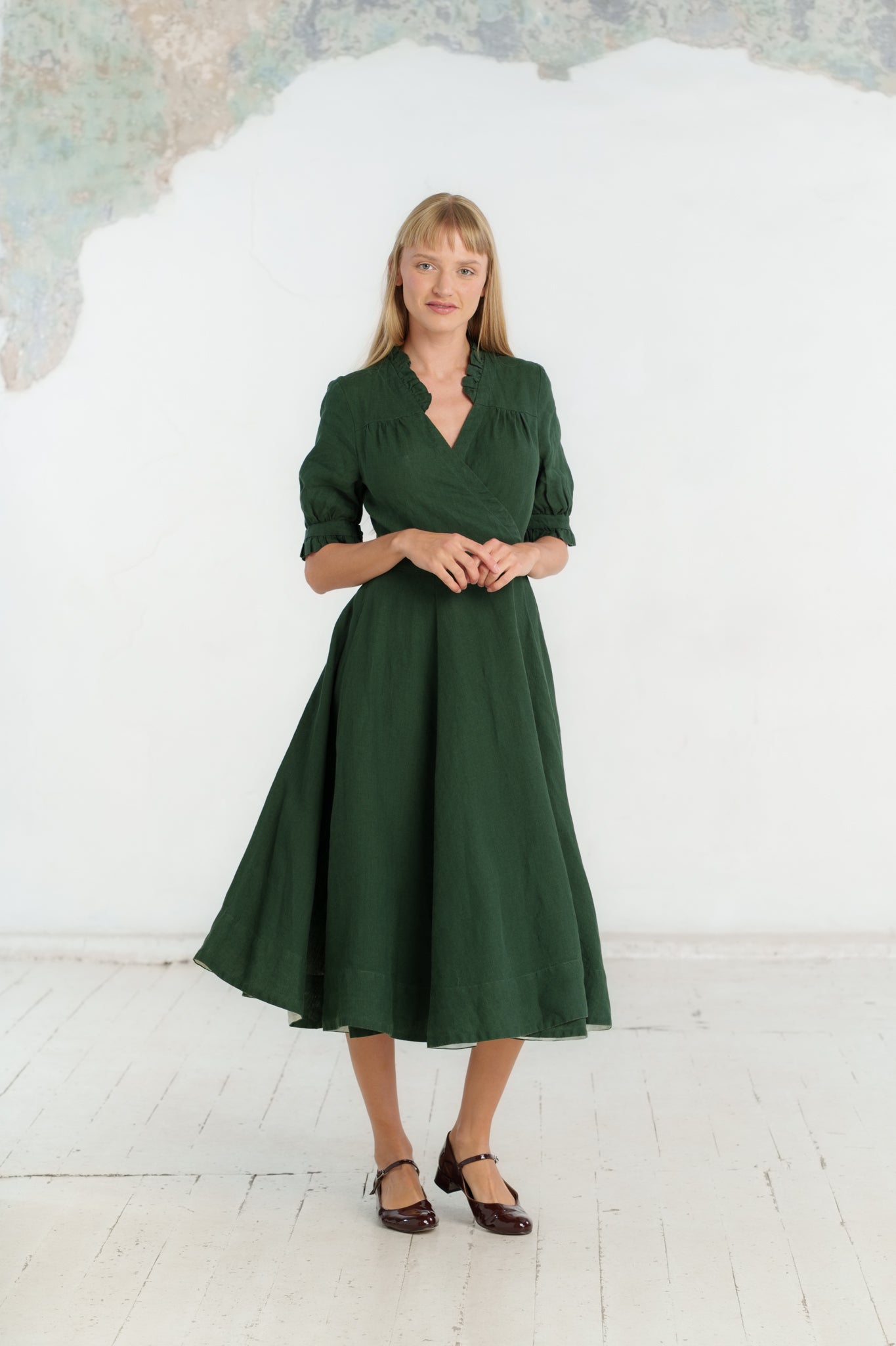 Darcy Dress, Short Sleeve, Evergreen#color_evergreen