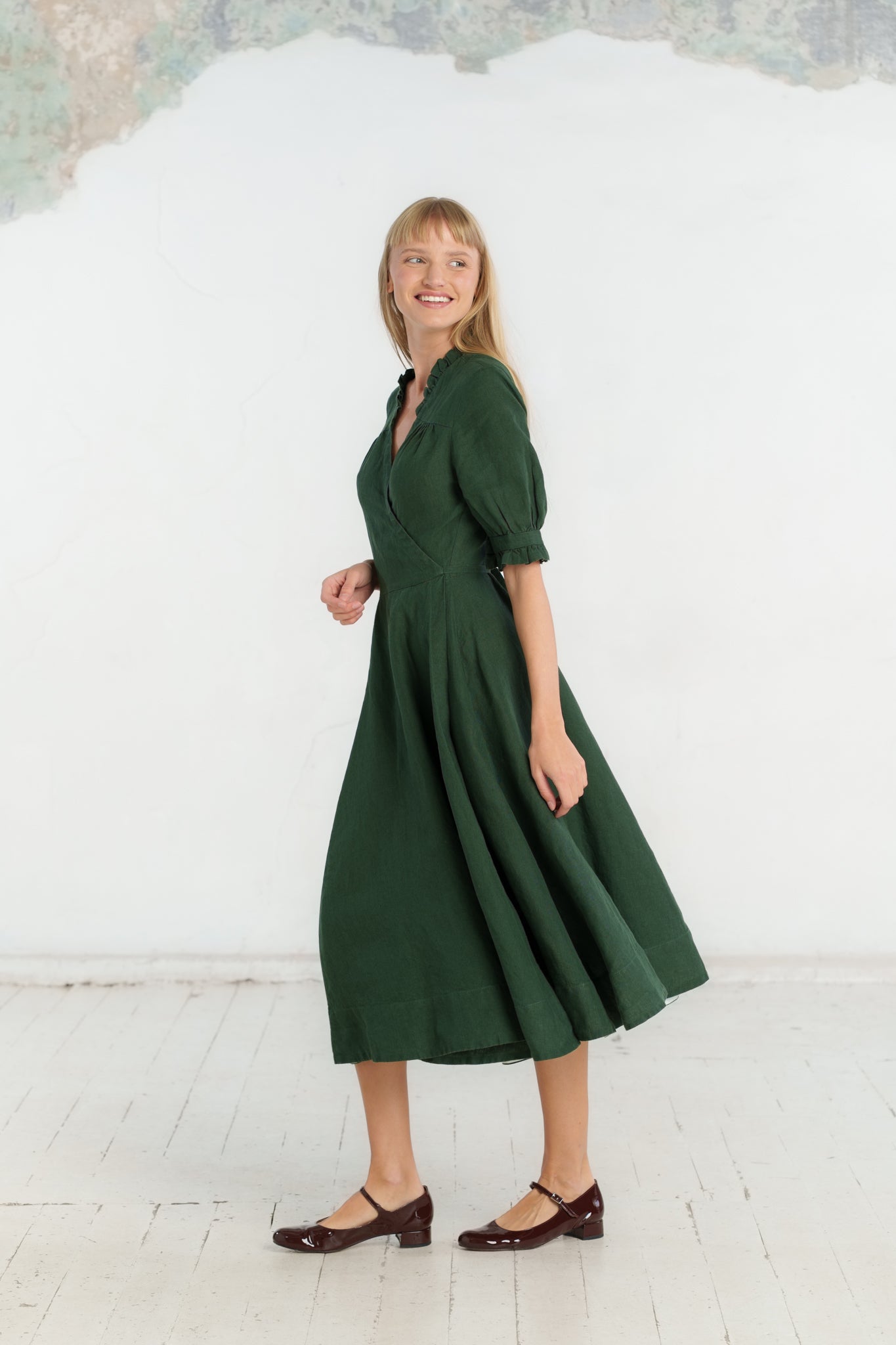 Darcy Dress, Short Sleeve, Evergreen#color_evergreen