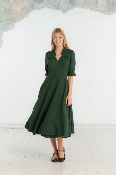 Darcy Dress, Short Sleeve, Evergreen#color_evergreen