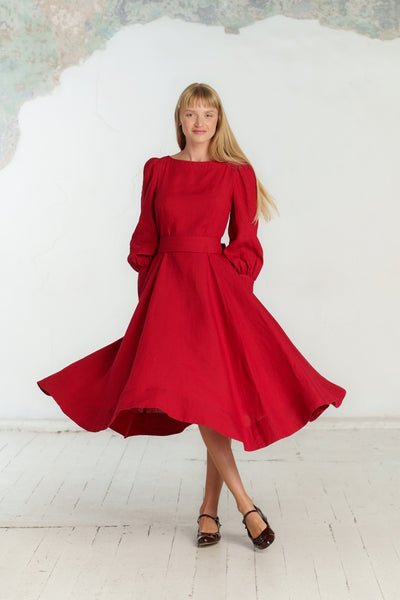 Hawthorn Dress, Long Sleeve, Red Poppy#color_red-poppy