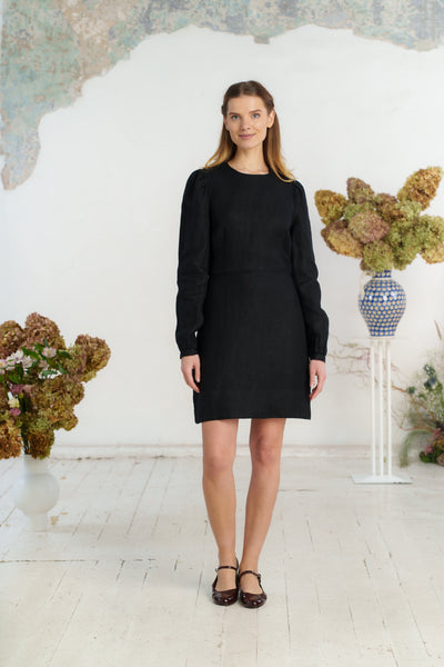 Kelly Dress, Long Sleeve, Black Herringbone#color_black-herringbone