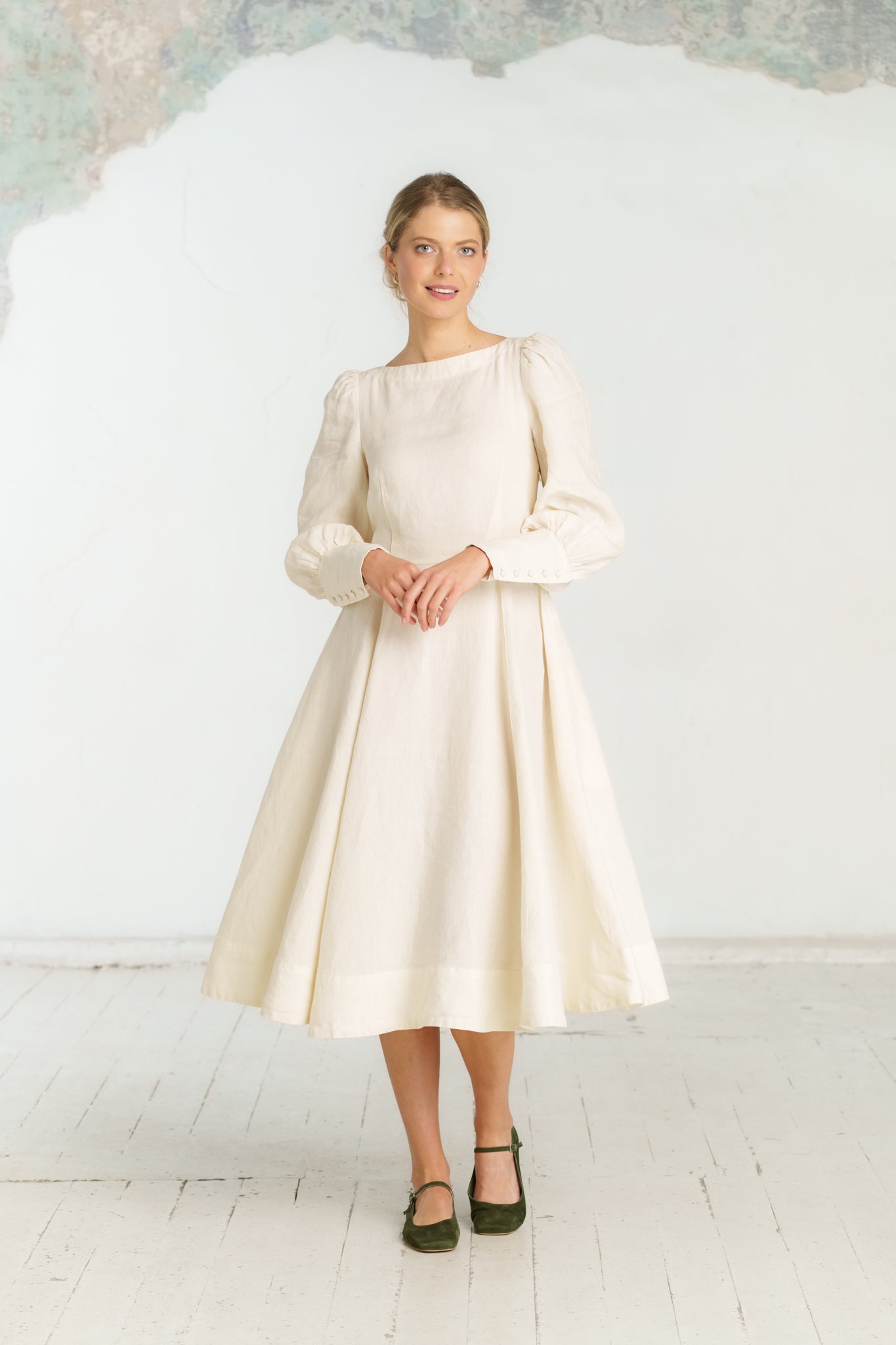 Hawthorn Dress, Long Sleeve, Milky White#color_milky-white