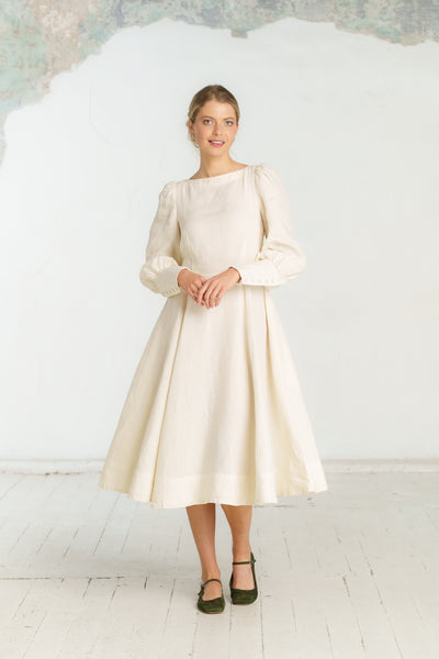 Hawthorn Dress, Long Sleeve, Milky White#color_milky-white