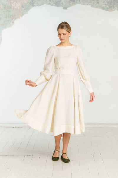 Hawthorn Dress, Long Sleeve, Milky White#color_milky-white