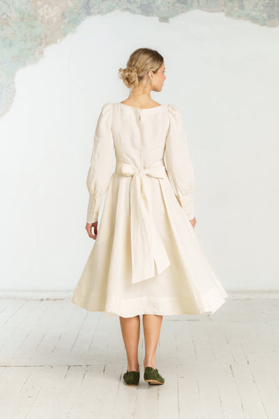 Hawthorn Dress, Long Sleeve, Milky White#color_milky-white
