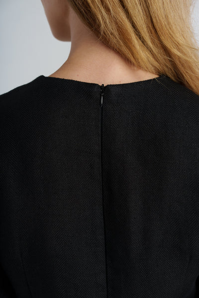 Kelly Dress, Long Sleeve, Black Herringbone#color_black-herringbone