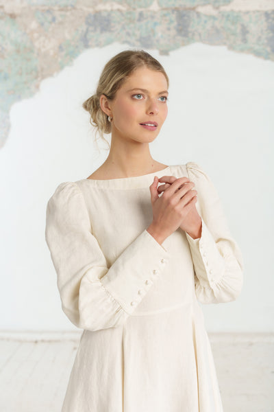Hawthorn Dress, Long Sleeve, Milky White#color_milky-white