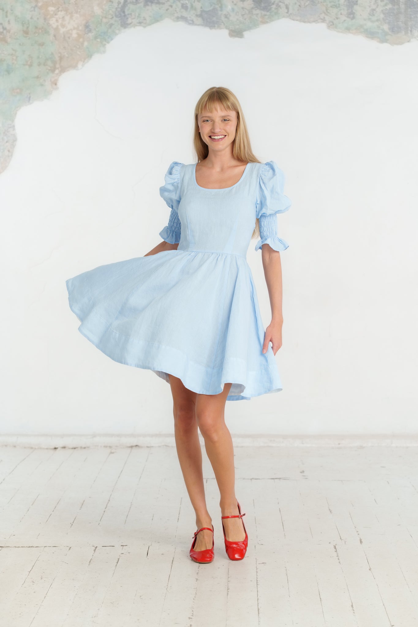 Mini Rebecca Dress, Short Sleeve, Skye Blue#color_skye-blue