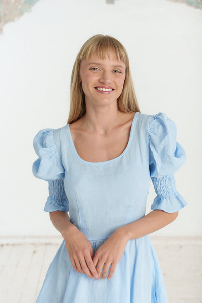 Mini Rebecca Dress, Short Sleeve, Skye Blue#color_skye-blue