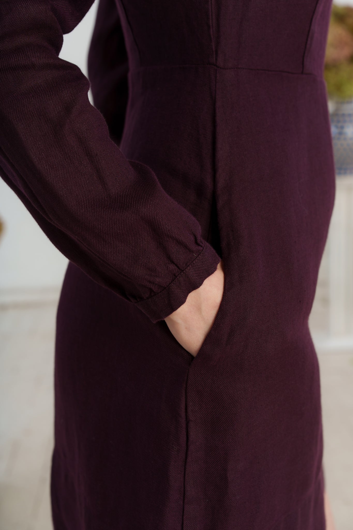 Kelly Dress, Long Sleeve, Twill Linen, Royal Grape#color_royal-grape