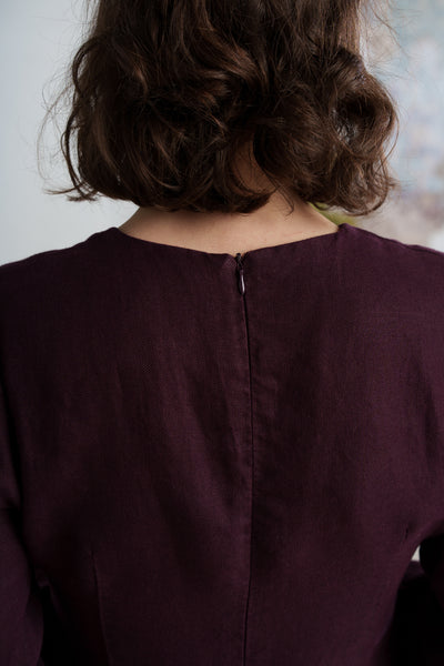 Kelly Dress, Long Sleeve, Twill Linen, Royal Grape#color_royal-grape