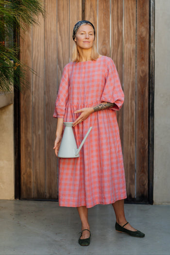 Smock Gaia Dress, 3/4 Sleeve, Pink Gingham
#color_pink-gingham
