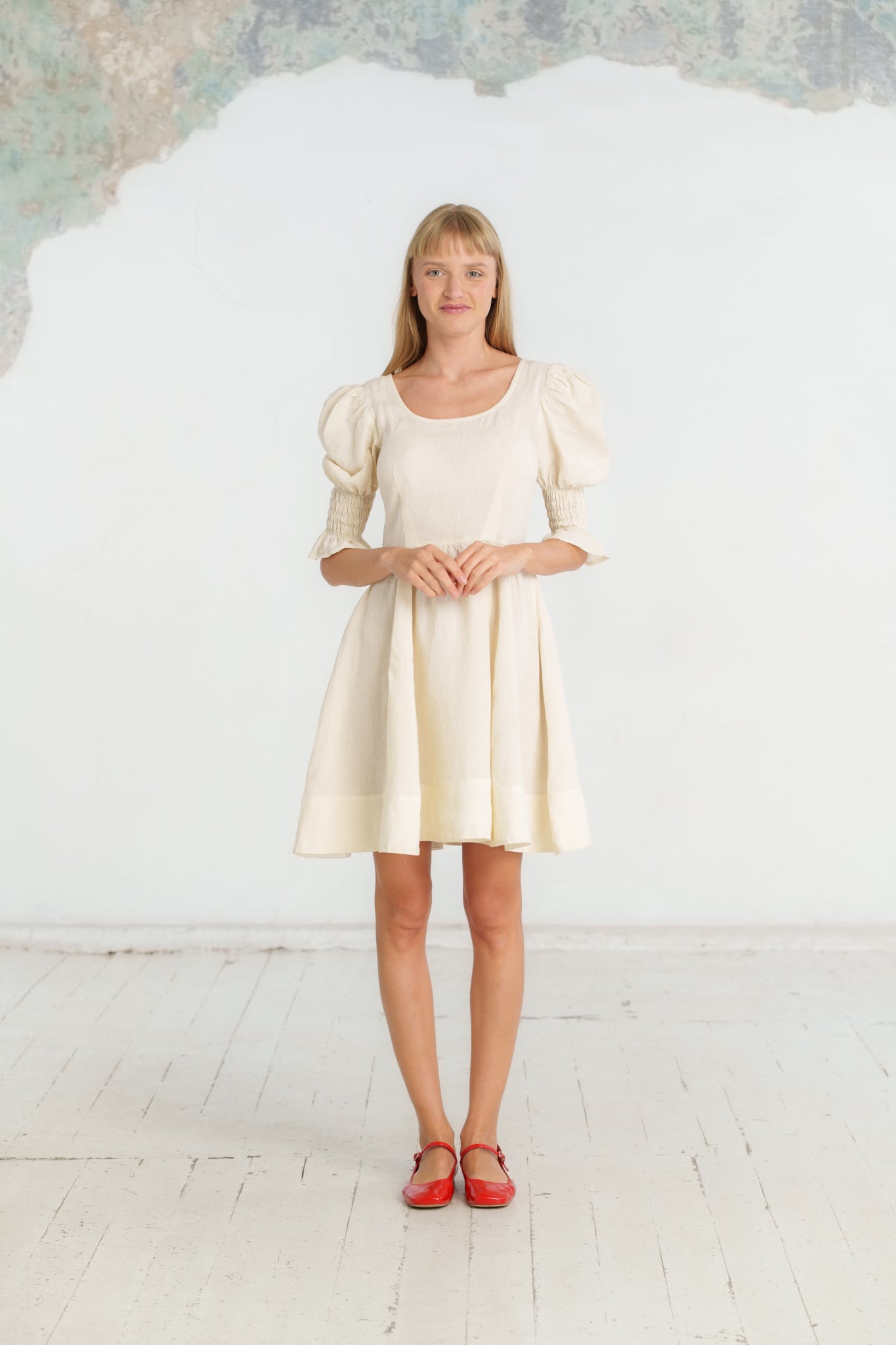 Mini Rebecca Dress, Short Sleeve, Milky White#color_milky-white