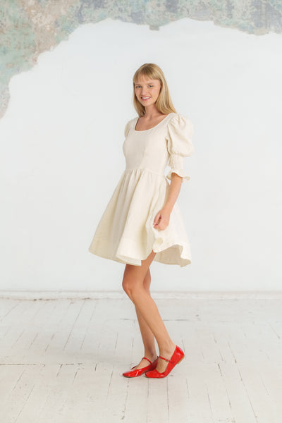 Mini Rebecca Dress, Short Sleeve, Milky White#color_milky-white