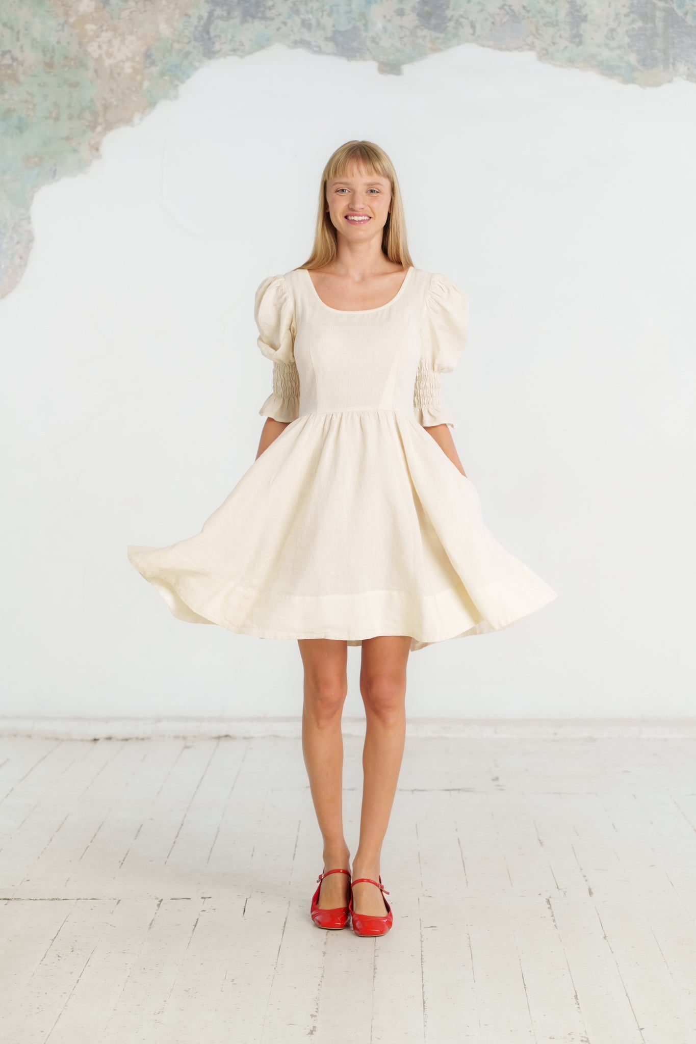 Mini Rebecca Dress, Short Sleeve, Milky White#color_milky-white