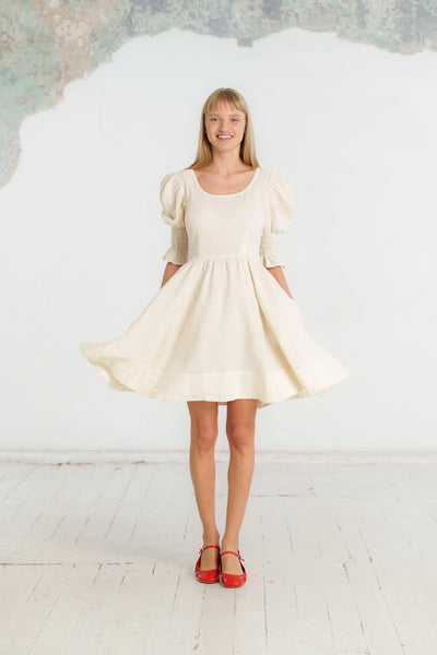 Mini Rebecca Dress, Short Sleeve, Milky White#color_milky-white