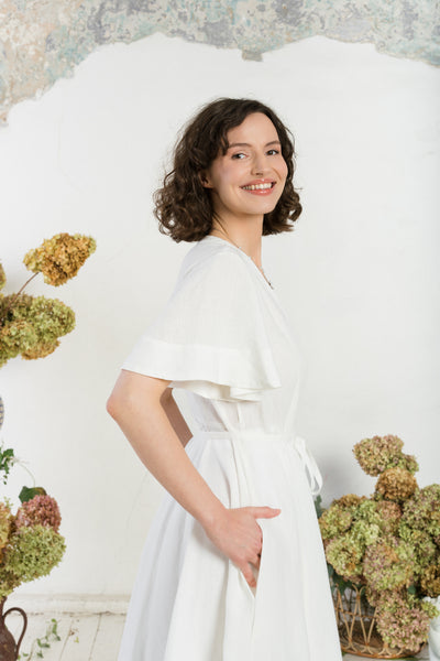 Maxi Wrap Dress, Butterfly Sleeve, White Magnolia