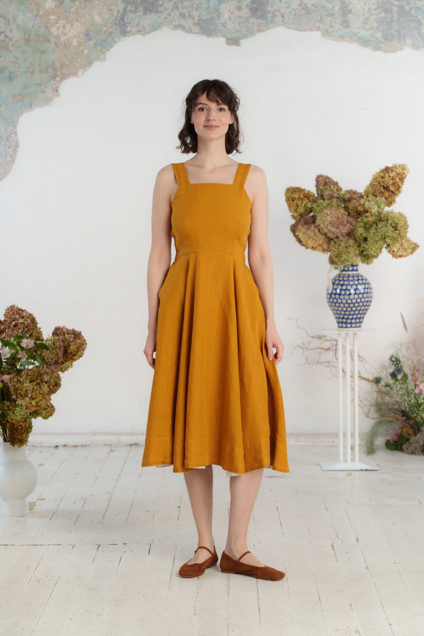 Pinafore Dress, Sleeveless, Marigold#color_marigold
