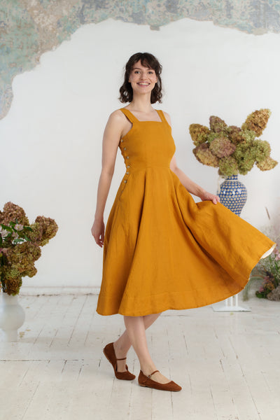 Pinafore Dress, Sleeveless, Marigold#color_marigold