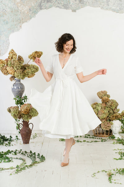 Wrap Dress, Short Sleeve, White Magnolia