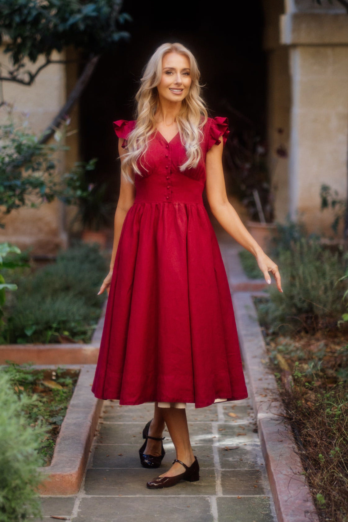 Diane Dress, Ruffle Sleeve, Marsala Red
#color_marsala-red