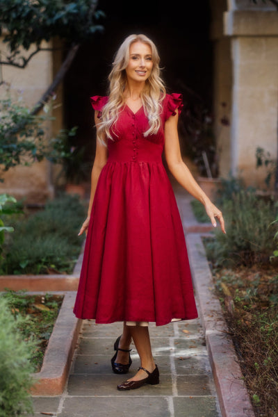 Diane Dress, Ruffle Sleeve, Marsala Red
#color_marsala-red