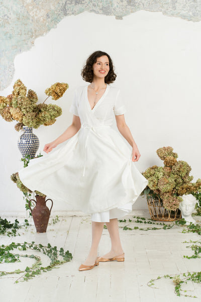 Wrap Dress, Short Sleeve, White Magnolia