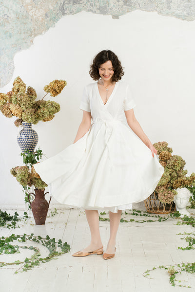Wrap Dress, Short Sleeve, White Magnolia