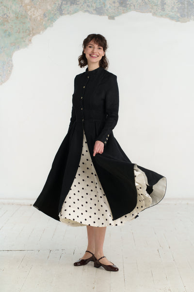 Victorian Coat, Twill Linen, Black Herringbone#color_black-herringbone