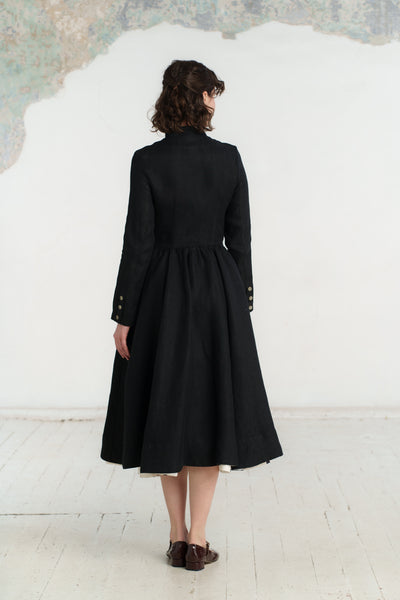Victorian Coat, Twill Linen, Black Herringbone#color_black-herringbone