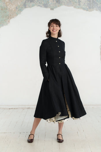 Victorian Coat, Twill Linen, Black Herringbone#color_black-herringbone