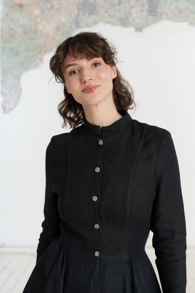 Victorian Coat, Twill Linen, Black Herringbone#color_black-herringbone