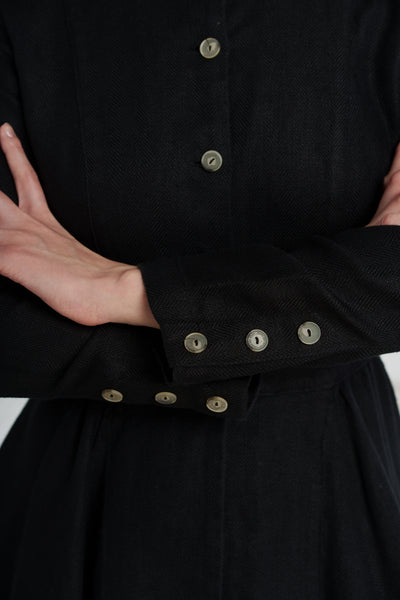 Victorian Coat, Twill Linen, Black Herringbone#color_black-herringbone