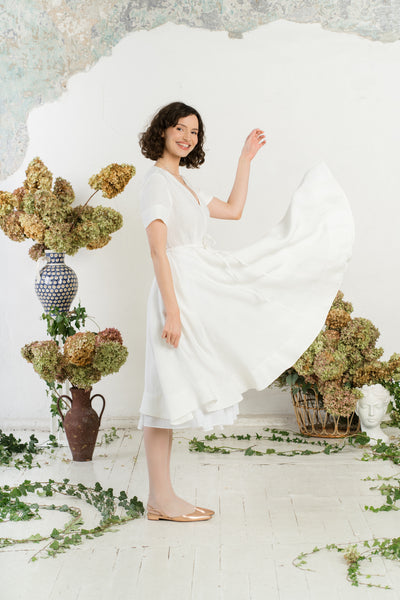 Wrap Dress, Short Sleeve, White Magnolia