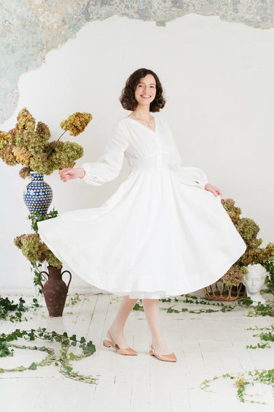 Diane Dress, Long Sleeve, White Magnolia
