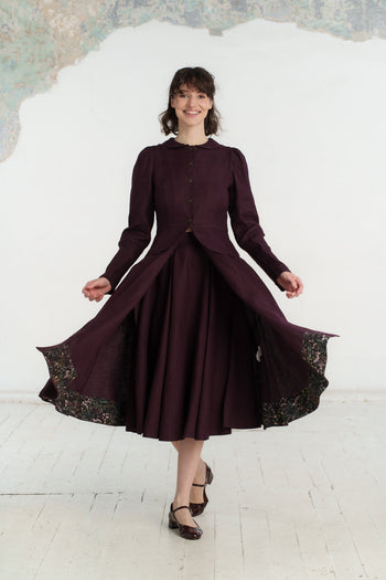 Elizabeth Coat, Long Sleeve, Twill Linen, Royal Grape#color_royal-grape