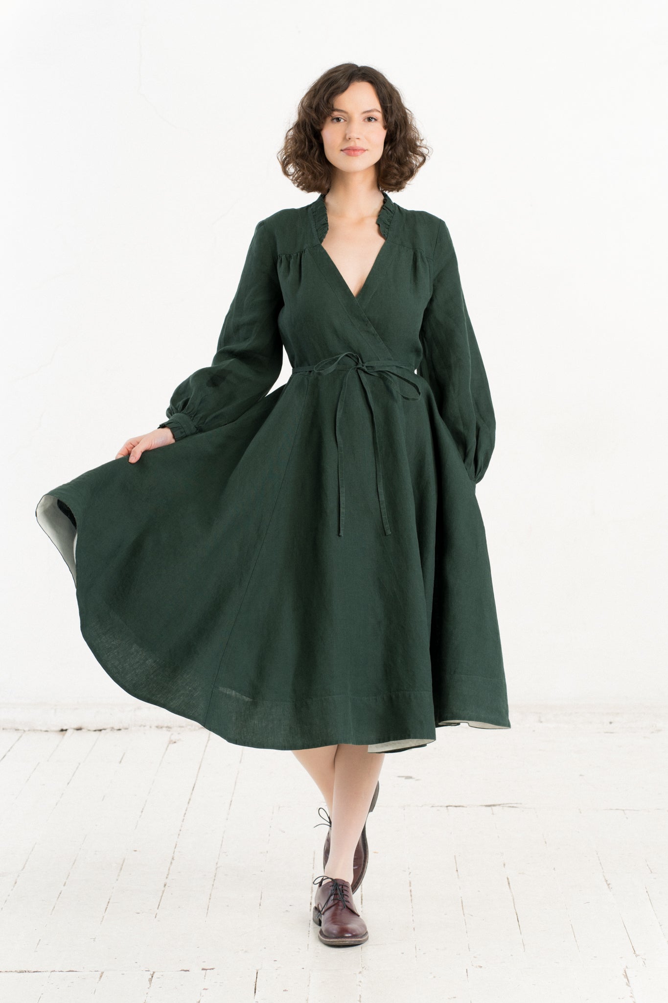Darcy Dress, Long Sleeve, Evergreen#color_evergreen