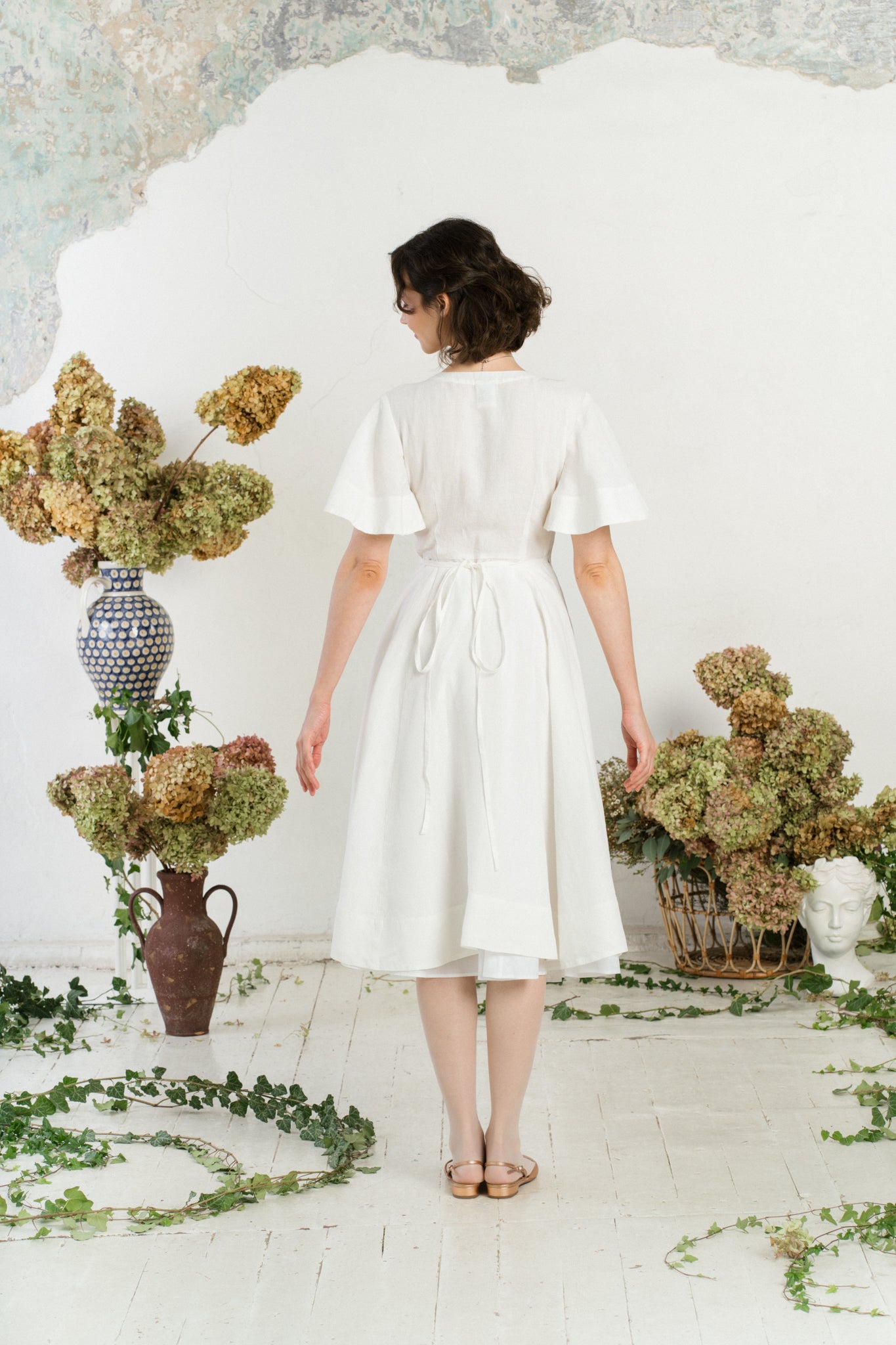 Wrap Dress, Butterfly Sleeve, White Magnolia