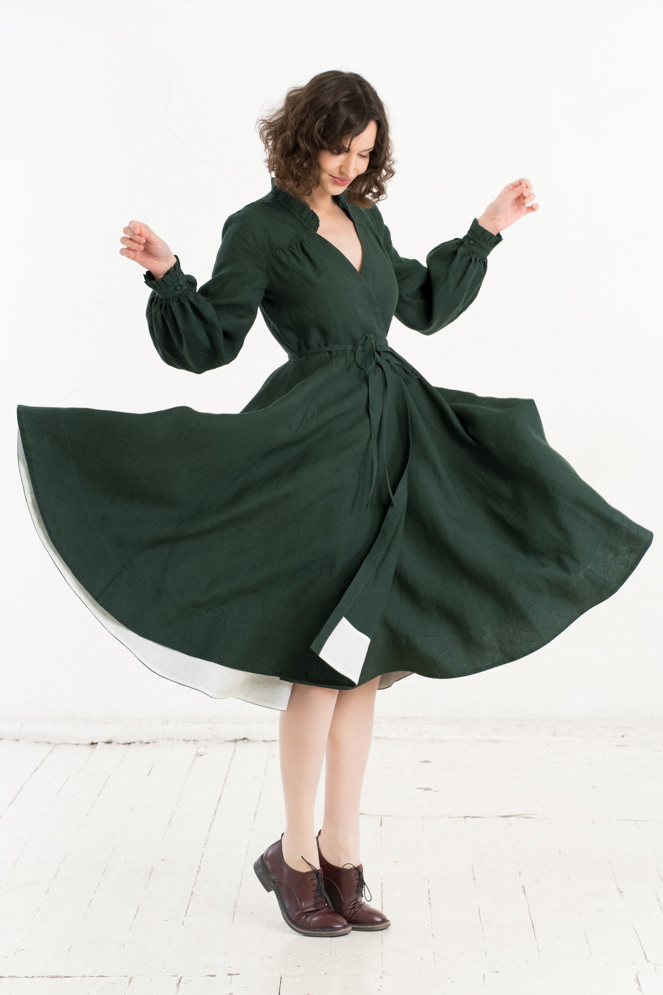 Darcy Dress, Long Sleeve, Evergreen#color_evergreen