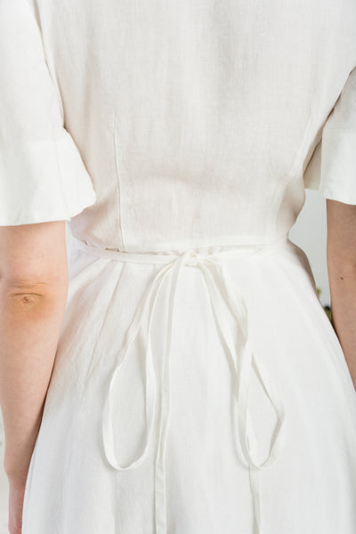 Wrap Dress, Butterfly Sleeve, White Magnolia