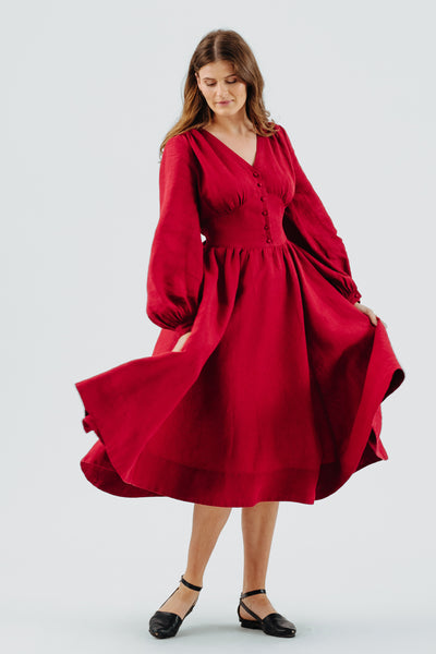 Diane Dress, Long Sleeve, Red Poppy#color_red-poppy
