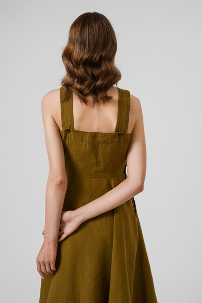 Pinafore Dress, Sleeveless, Moss Green#color_moss-green