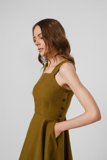 Pinafore Dress, Sleeveless, Moss Green#color_moss-green